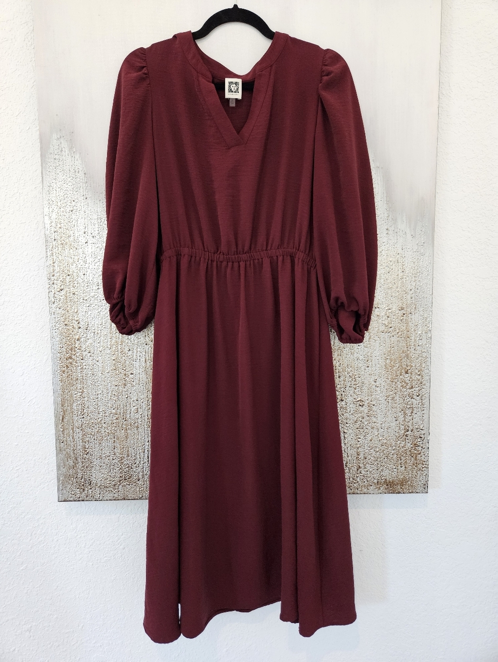 Anne Klein Wine V-Neck Midi Dress